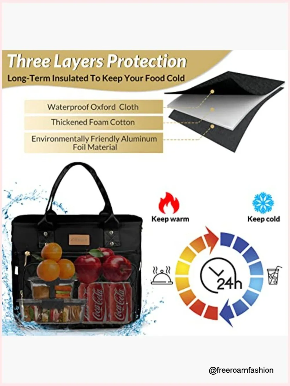 Large Insulated Lunch Tote Bag with Storage Pockets, Leakproof Cooler